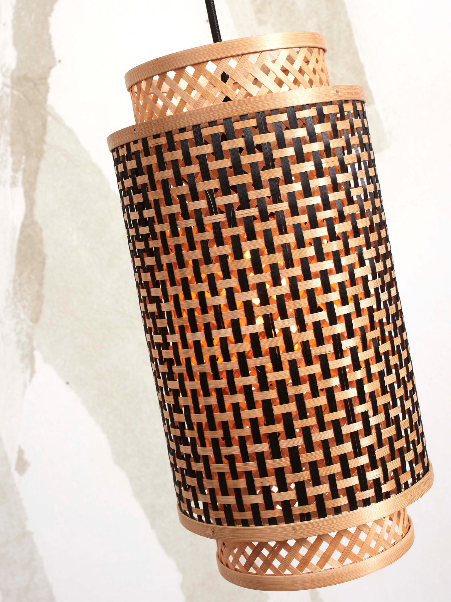 Hanglamp Bhutan - Bamboe/Zwart - Ø18x35cm