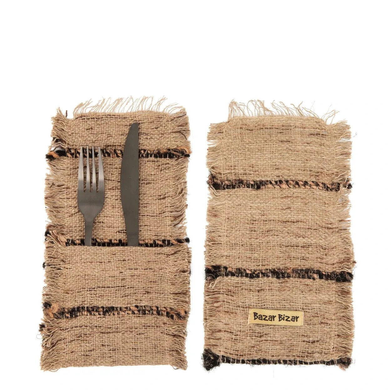 Het Oh My Gee Bestekzakje - Beige Zwart - Set van 4 by Bazar Bizar Antwerp
