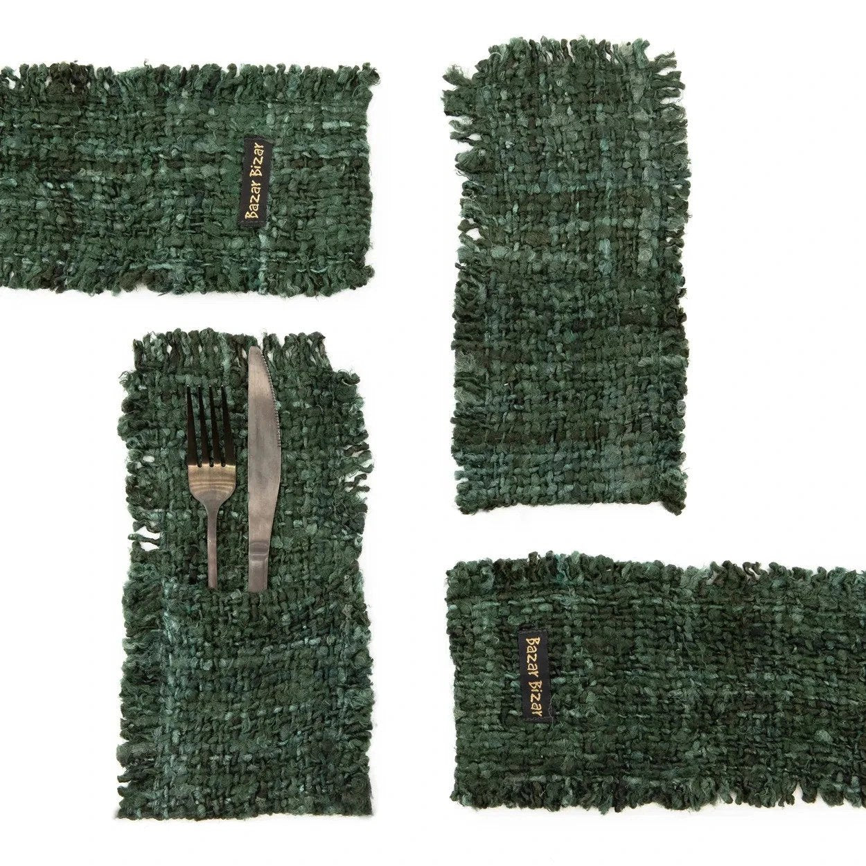 Het Oh My Gee Bestekzakje - Donkergroen - Set van 4 by Bazar Bizar Antwerp