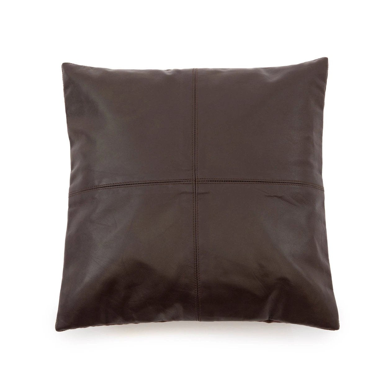De Four Panel Leather Kussenhoes - Chocolade - 40x40 by Bazar Bizar Antwerp