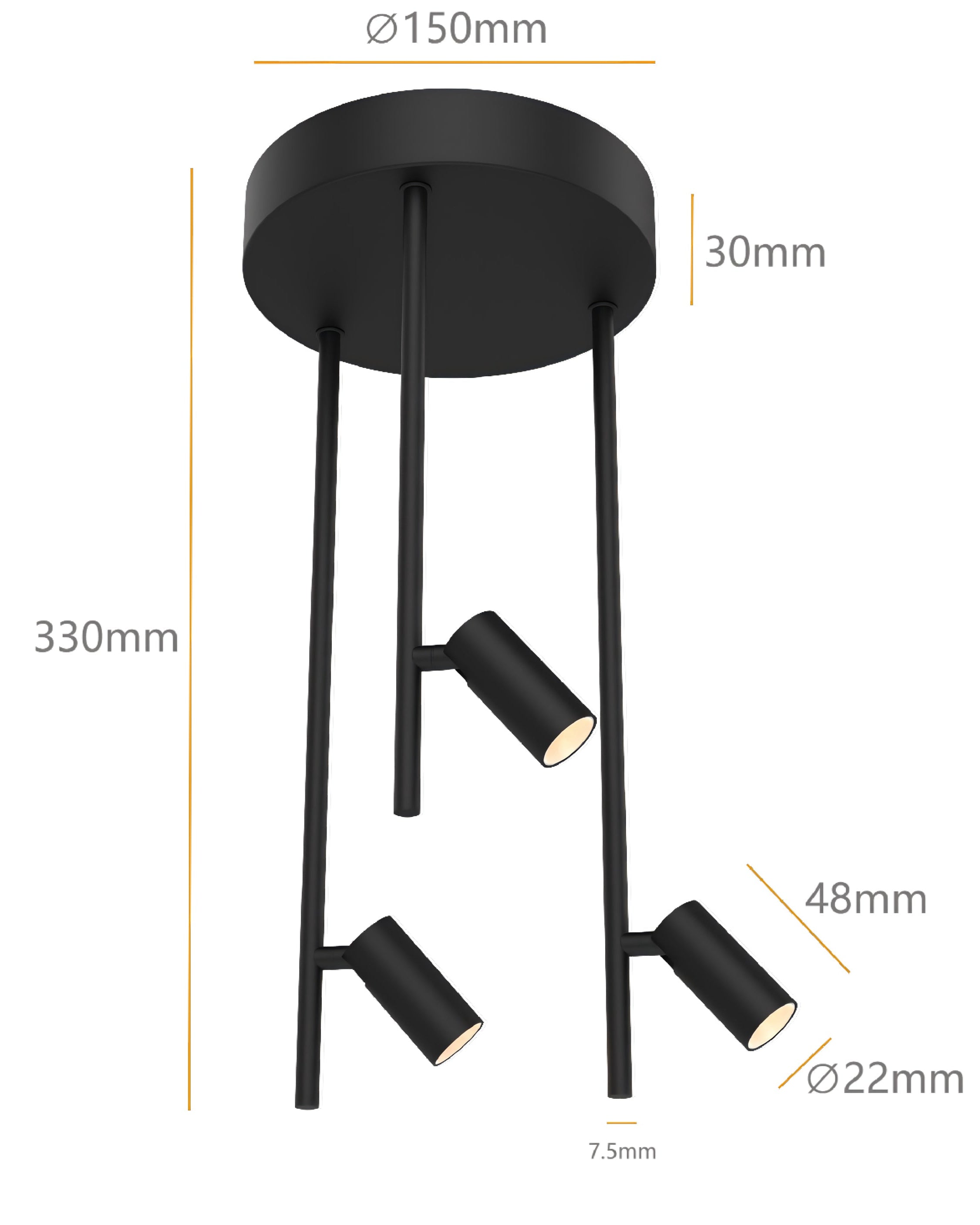 Plafondlamp Minora 3x led black