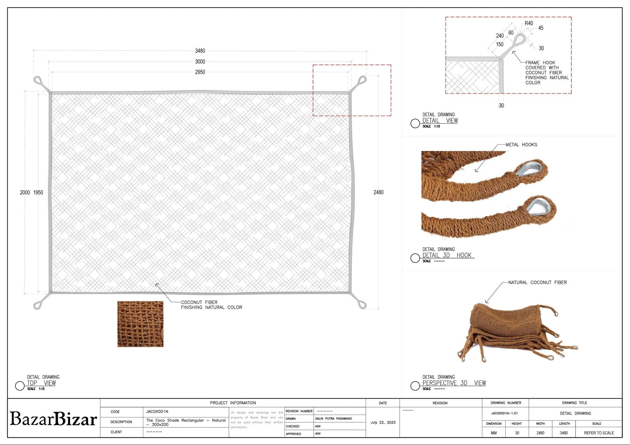 De Coco Shade Rechthoekig - Natuurlijk - 300x200 by Bazar Bizar Antwerp