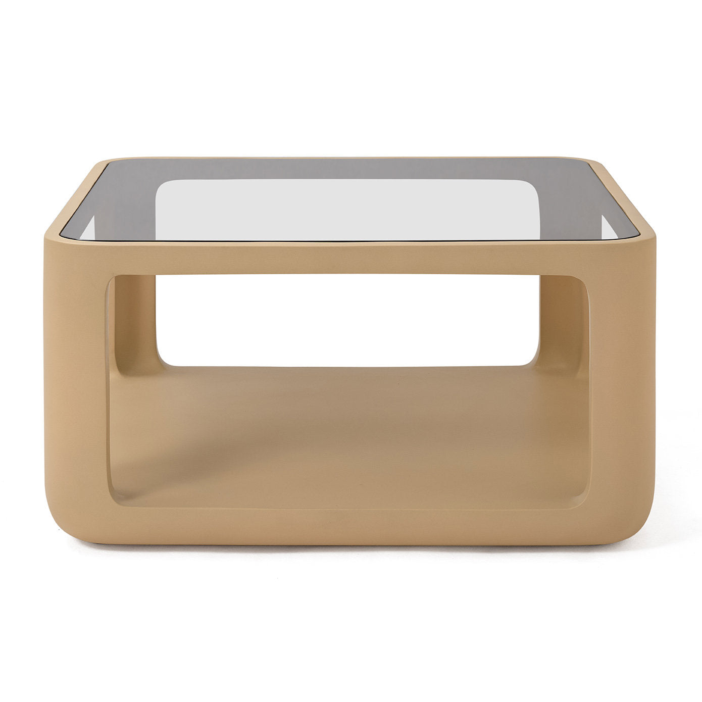 Salontafel Yobeko Mudstone textuur en glas 80x80cm