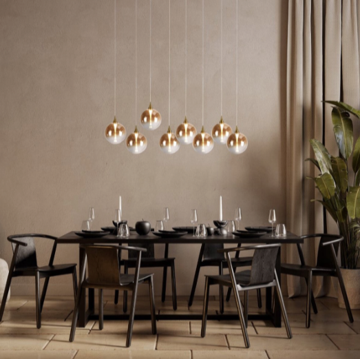 Hanglamp Alchemy LED 8L, Black metal and Amber Glass