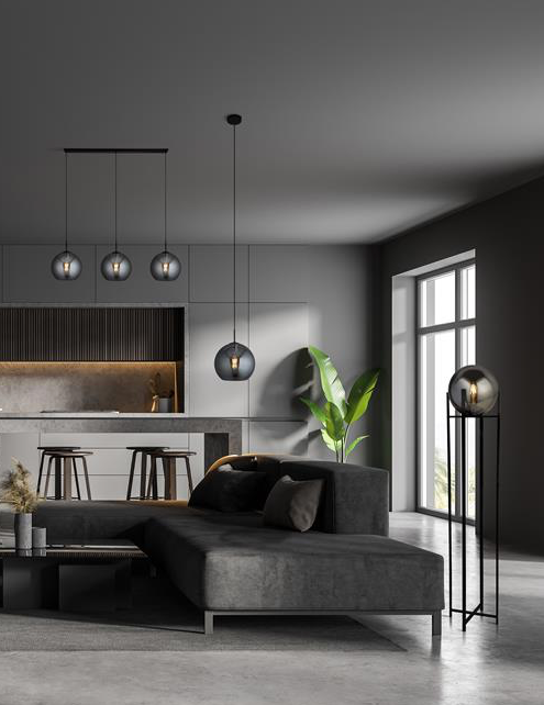 Vloerlamp Amsterdam - Black Metal & Smoked Glass