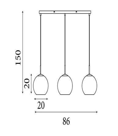 Hanglamp Balls 3Lt Bar - Antique Brass Metal & Amber Glass