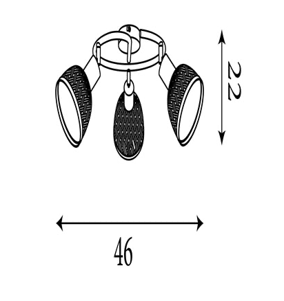 Plafondlamp Lance 3Lt - Black Metal & Bamboo Shade