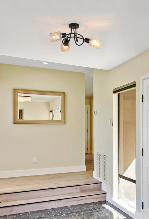 Plafondlamp Knot 3Lt - Black Metal with Amber Glass Shade