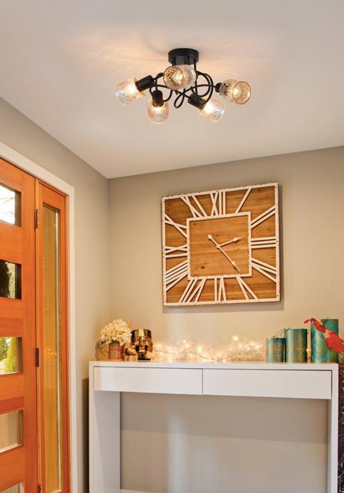 Plafondlamp Knot 5Lt - Black Metal with Amber Glass Shade