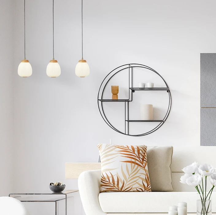 Hanglamp Ella 3Lt - Black Metal & Opal Ribbed Glass by Searchlight