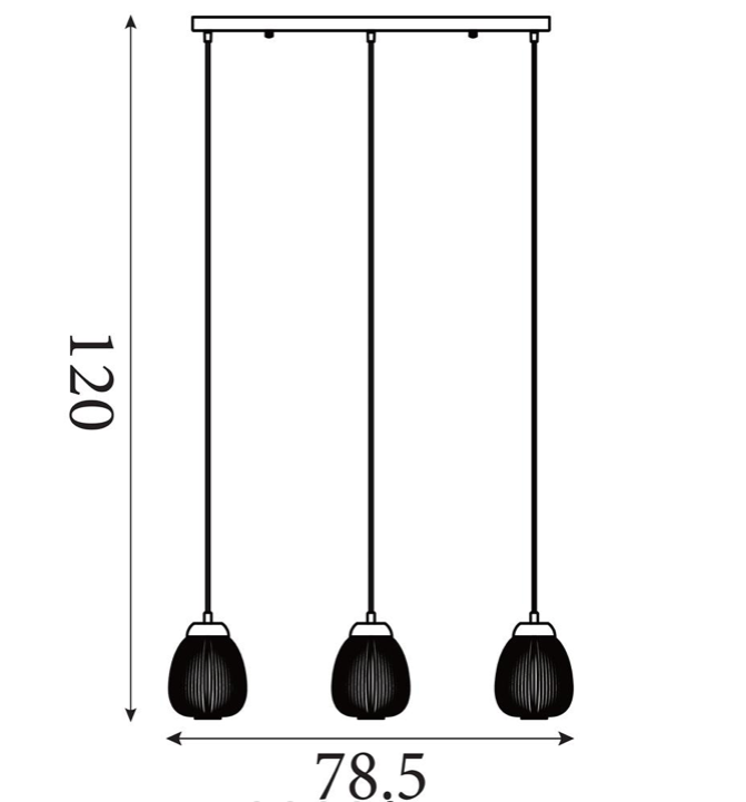 Hanglamp Ella 3Lt - Black Metal & Opal Ribbed Glass