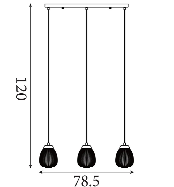 Hanglamp Ella 3Lt - Black Metal & Opal Ribbed Glass by Searchlight