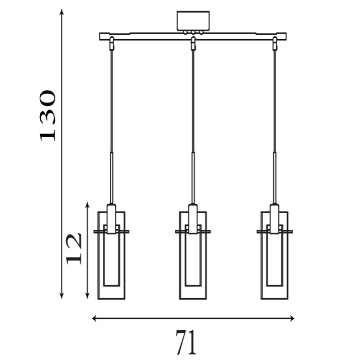 Hanglamp Duo III 3Lt - Bronze Metal & Champagne Glass