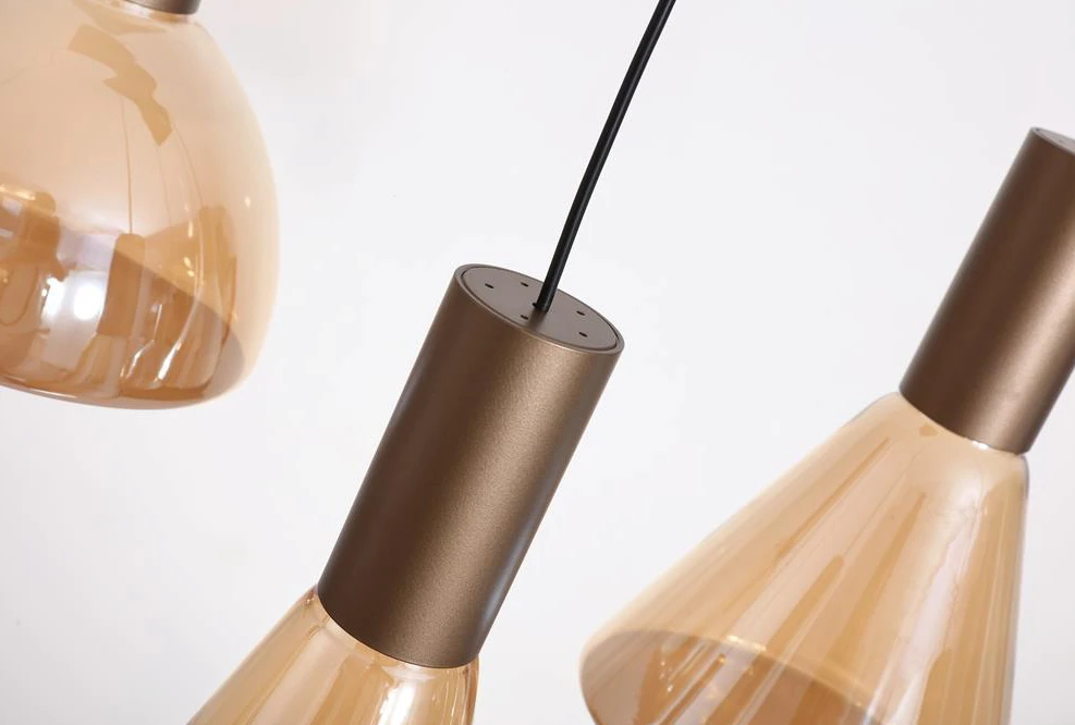 Hanglamp Cannes LED 6Lt, Latte Metal and Amber Glass by Searchlight