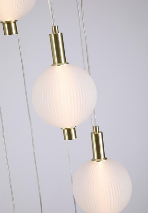 Hanglamp Luminique LED 8Lt, Satin Brass Metal with Glass