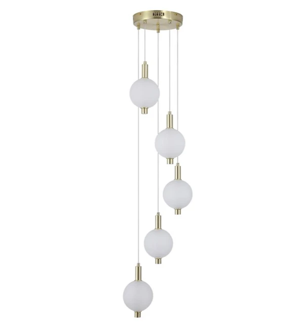 Hanglamp Luminique LED 5Lt, Satin Brass Metal with Glass by Searchlight
