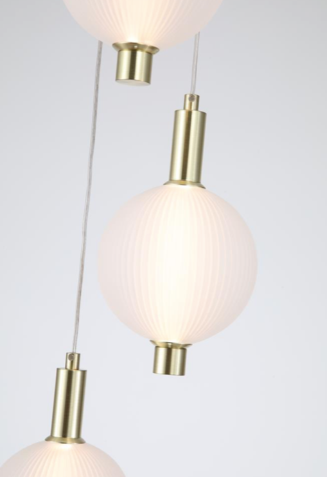Hanglamp Luminique LED 5Lt, Satin Brass Metal with Glass
