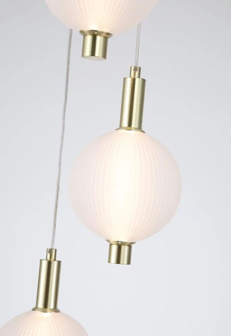 Hanglamp Luminique LED 5Lt, Satin Brass Metal with Glass by Searchlight