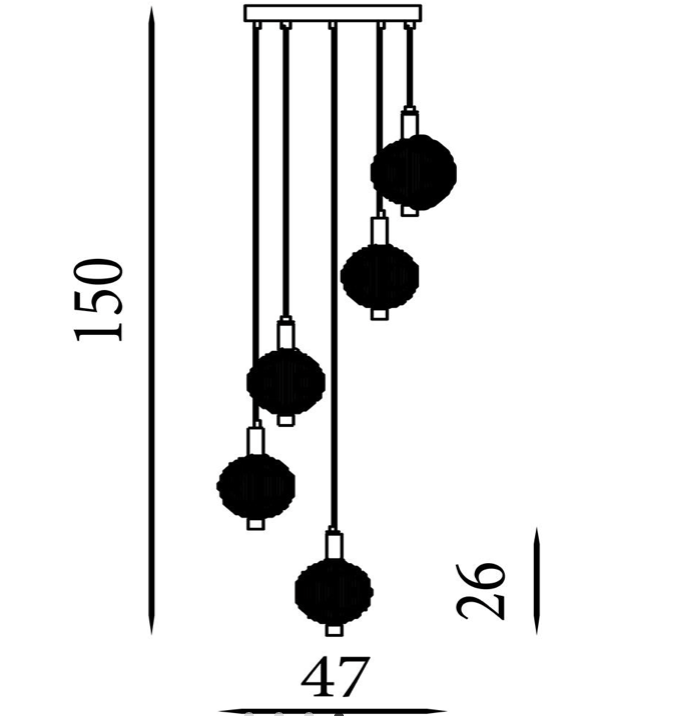Hanglamp Luminique LED 5Lt, Satin Brass Metal with Glass