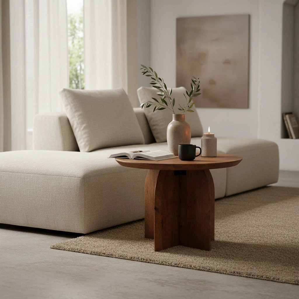 bijzettafel Bullnose mangohouten cross Ø 55 cm by Raw Materials Amsterdam