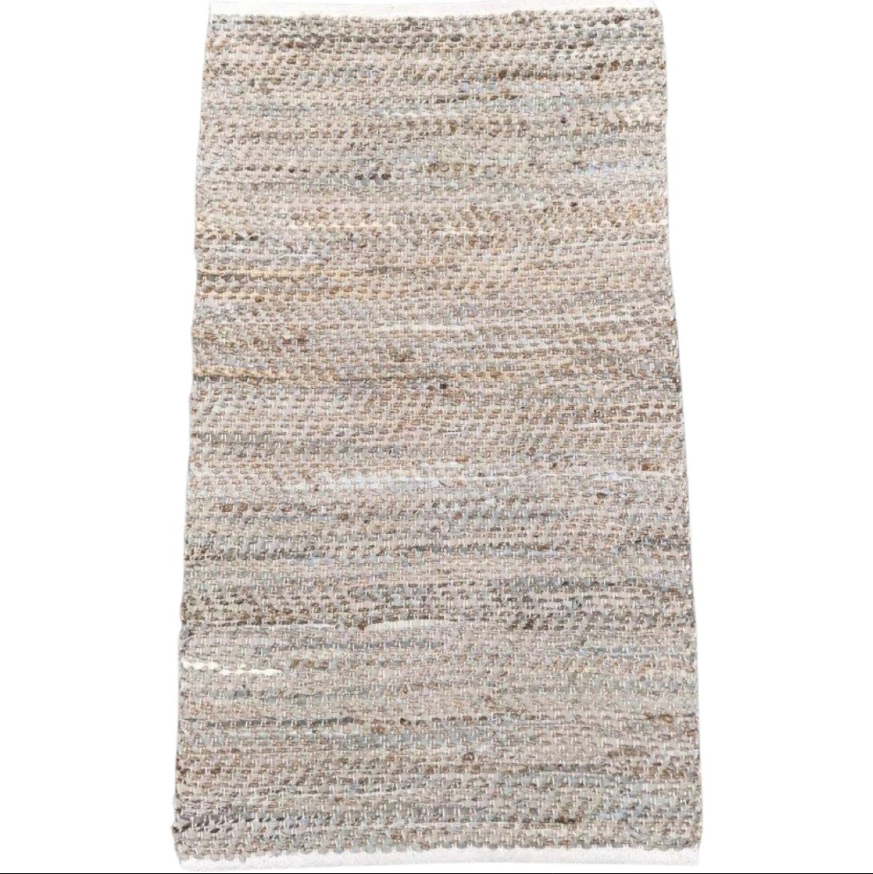Vloerkleed recycled leer & jute - beige in 3 maten by Rocaflor