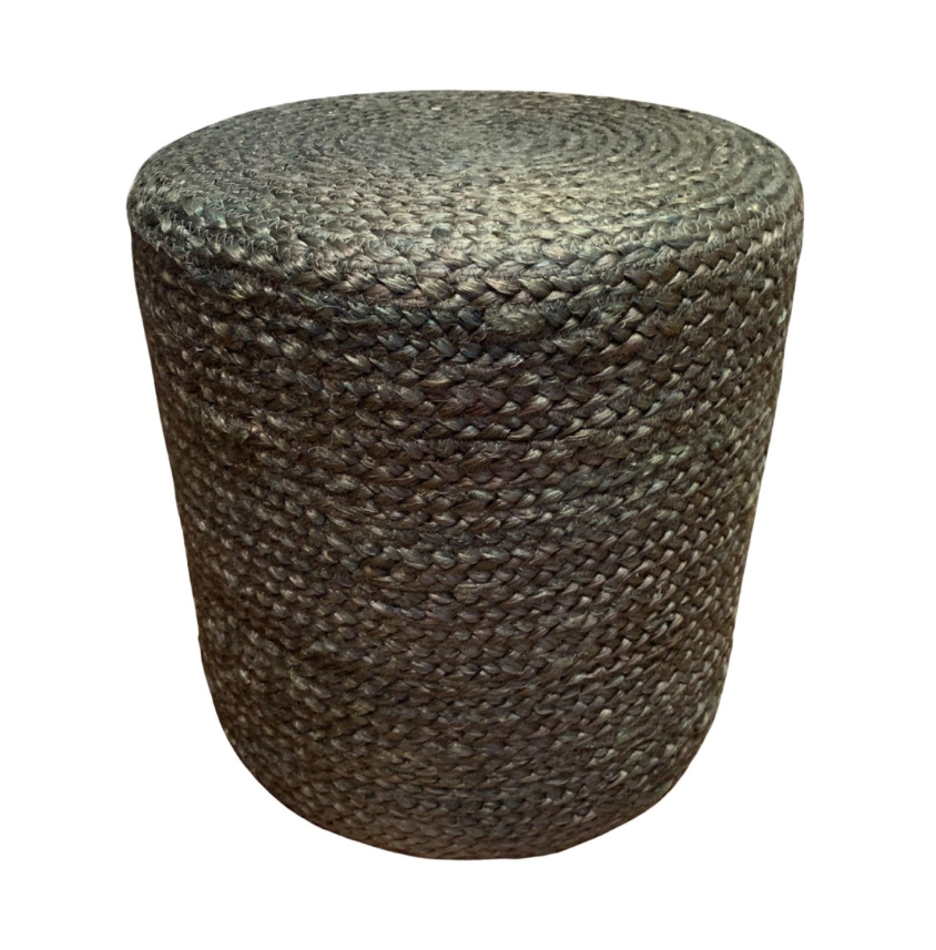 Poef gevlochten jute forest green ø40 / hg 35 cm by Rocaflor