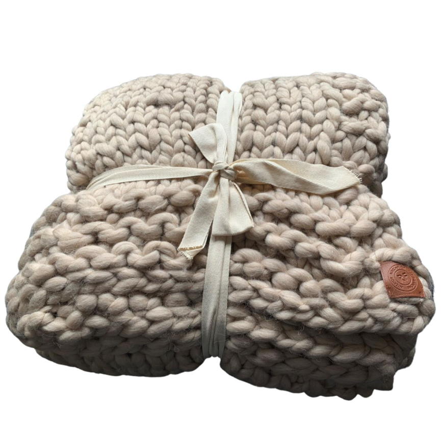 Plaid grof gebreid 100% wol beige - depauwwonen