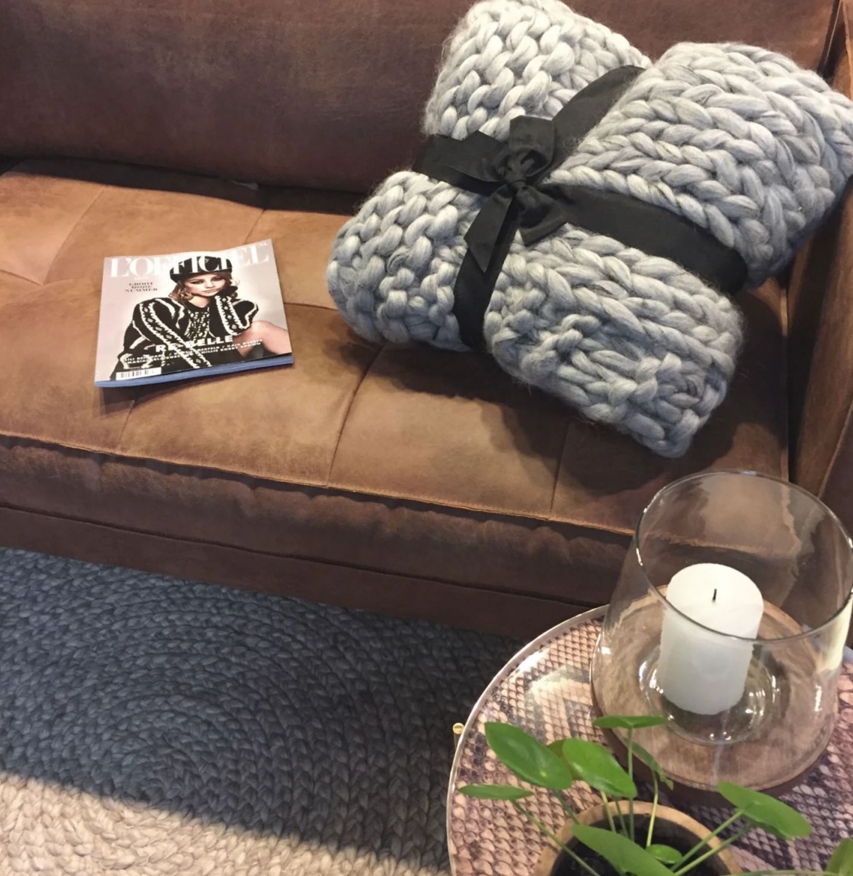 Plaid grof gebreid 100% wol grijs by Rocaflor