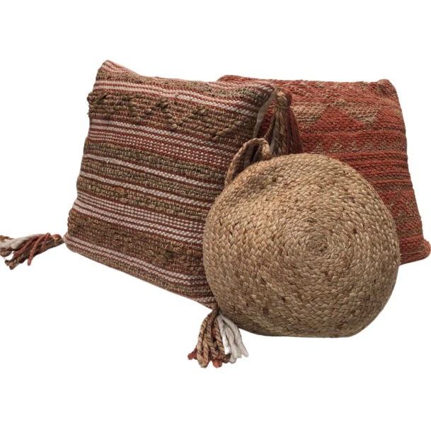 Kussen Naturel Jute Wol Cognac by Rocaflor