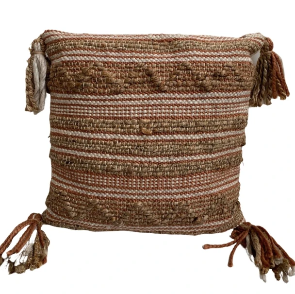 Kussen Naturel Jute Wol Cognac by Rocaflor