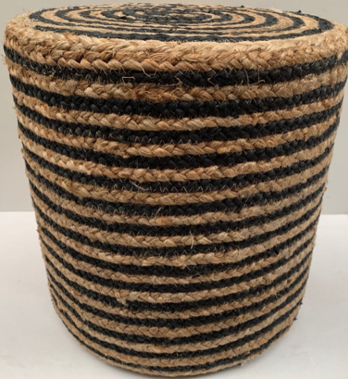 Poef gevlochten naturel-zwart Streep ø40 / hg 40 cm - depauwwonen