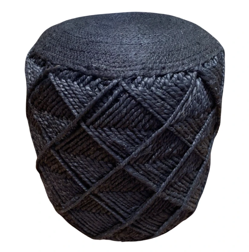 Poef BOHO jute black ø40 / hg 40 cm by Rocaflor