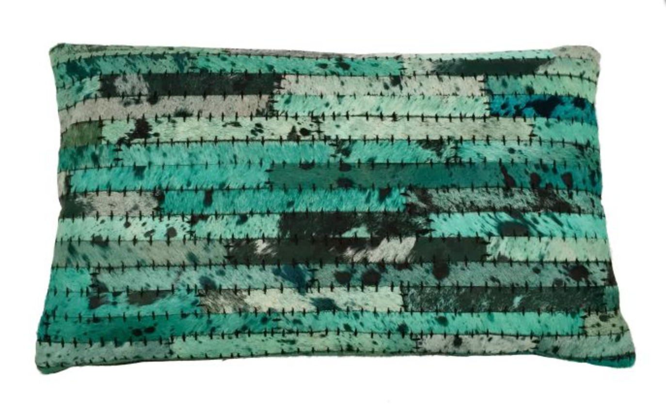 Kussen huid reepjes 50x30 cm turquoise - depauwwonen