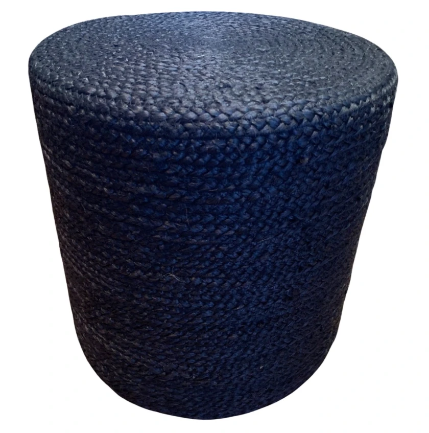 Poef gevlochten jute black ø40 / hg 35 cm by Rocaflor