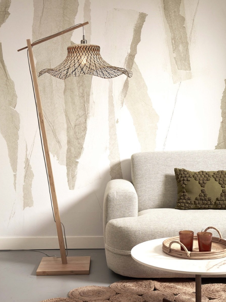 Vloerlamp Ibiza - Bamboe/Zwart - 82x65x176cm - depauwwonen