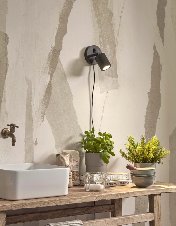 Wandlamp Java - Bamboe Zwart - Ø12cm by GOOD&MOJO