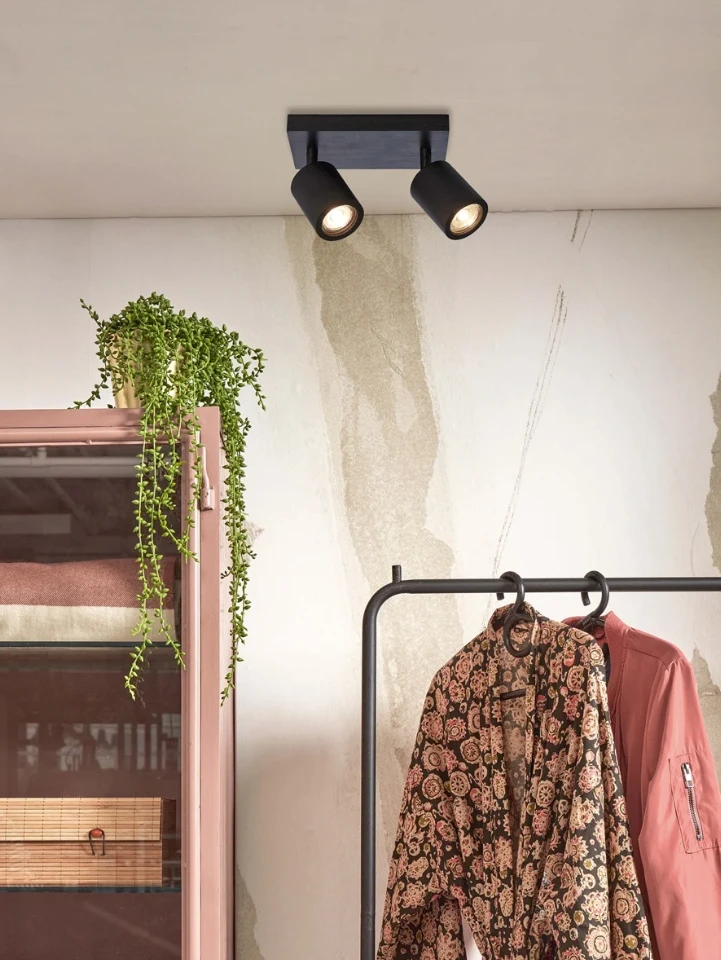 Plafonniere Java - Bamboe Zwart - 22x12x13cm by GOOD&MOJO