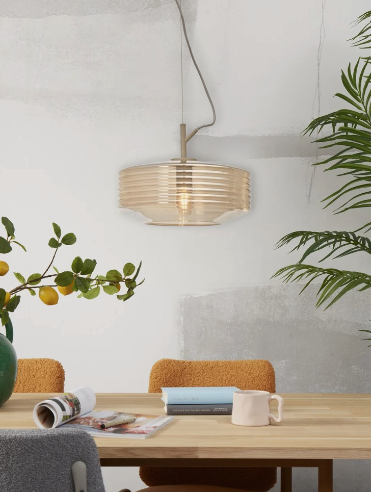 Hanglamp glas Verona geribbeld, amber - depauwwonen