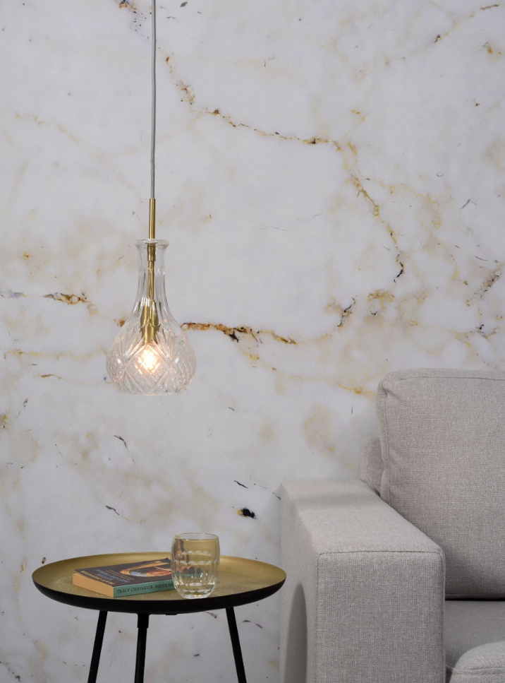 Hanglamp glas Brussel transparant/goud druppel - depauwwonen