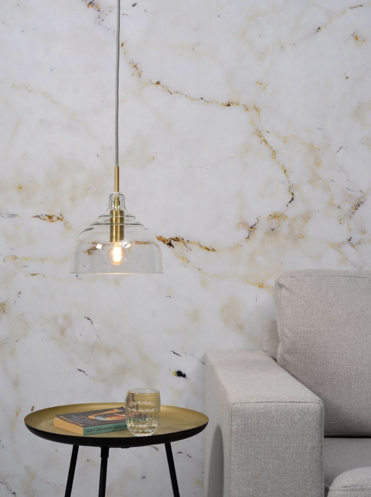Hanglamp glas Brussel transparant/goud rond - depauwwonen