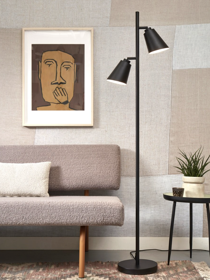 Vloerlamp ijzer Bremen 2-kap zwart - depauwwonen