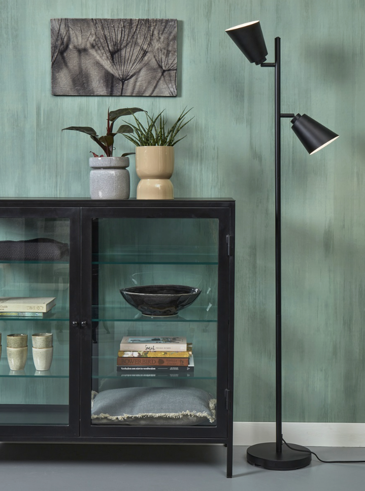 Vloerlamp ijzer Bremen 2-kap zwart - depauwwonen