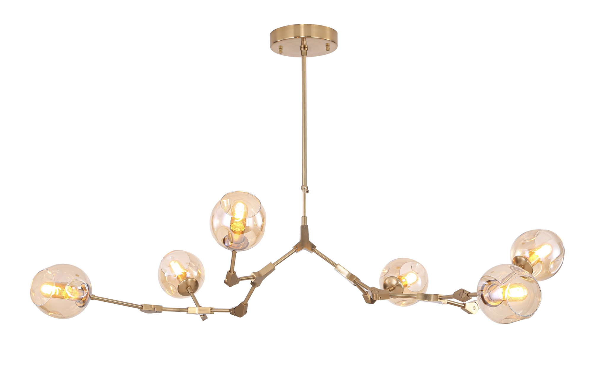 Hanglamp Graham 6L Messing Frame - 3 glas keuzes - ledlampen inclusief - depauwwonen