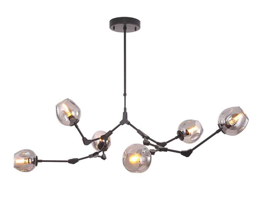 Hanglamp Graham 6L Zwart Frame - 3 glas keuzes - ledlampen inclusief - depauwwonen