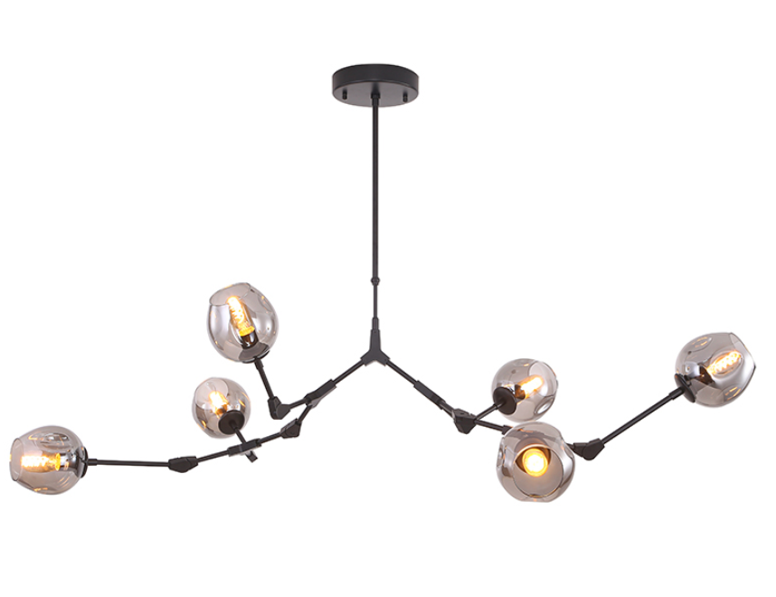 Hanglamp Graham 6L Zwart Frame - 3 glas keuzes - ledlampen inclusief - depauwwonen