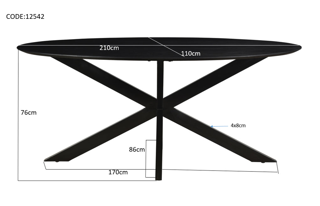 Eettafel Oslo Zwart Ovaal 210 cm - depauwwonen