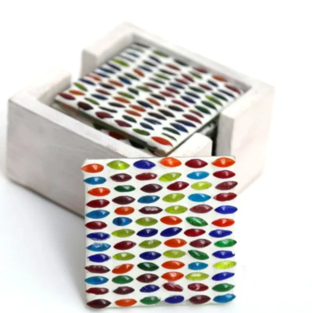 Mozaïek onderzetters Busra multi-colour in houten box by Orientaals
