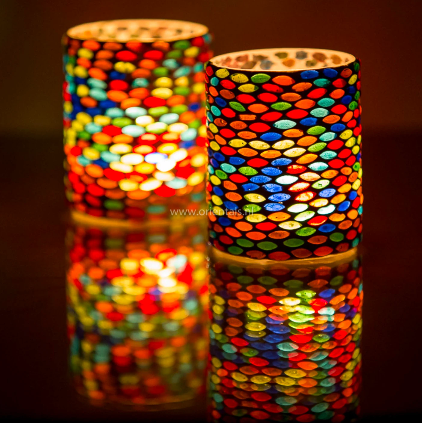 Waxinehouder mozaiek cilinder - Busra - multi colour by Orientaals