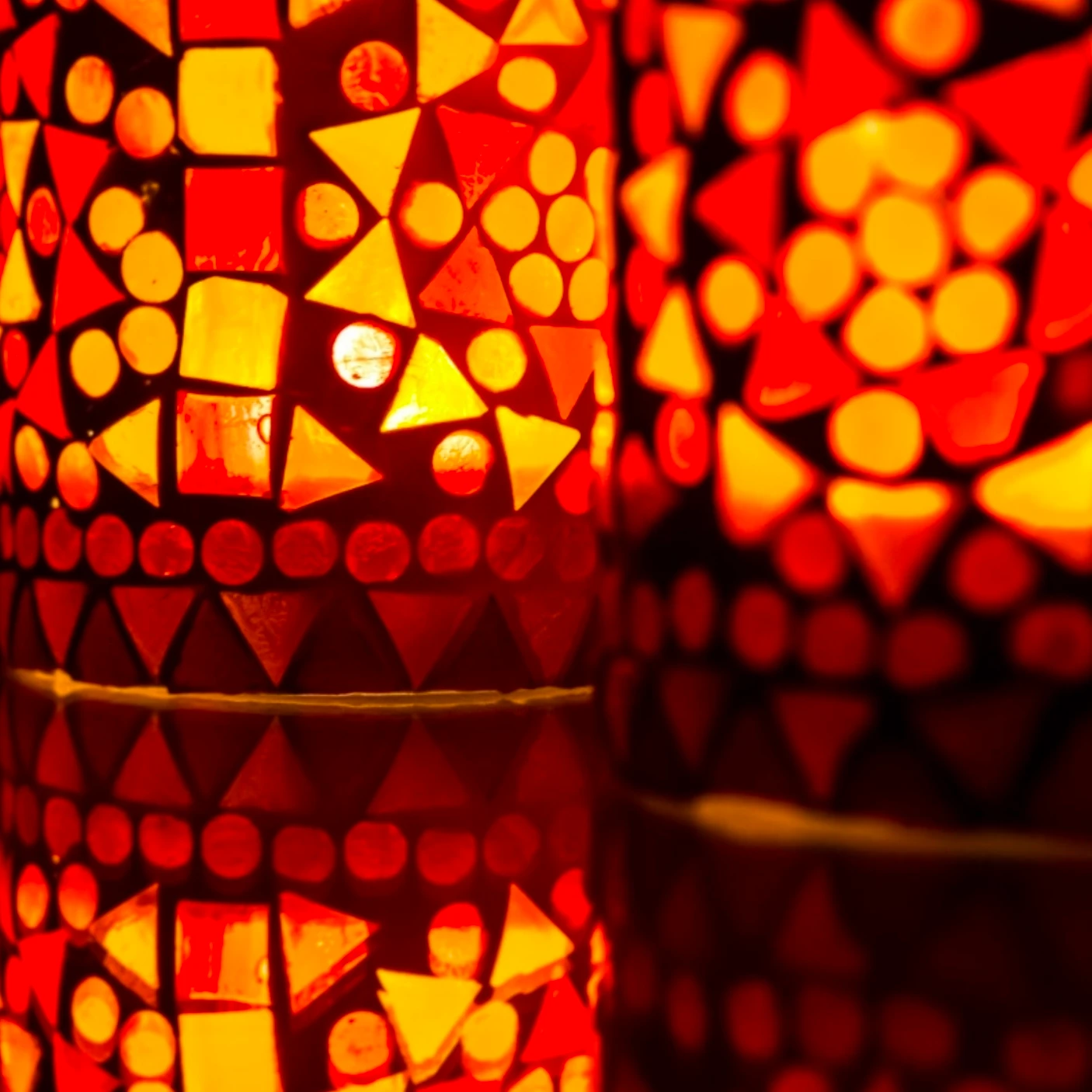 Waxinehouder mozaiek cilinder - Cantara - rood/oranje by Orientaals