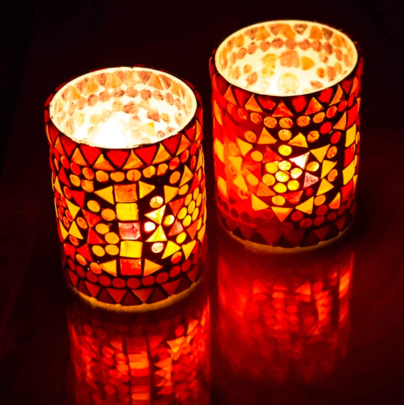 Waxinehouder mozaiek cilinder - Cantara - rood/oranje by Orientaals